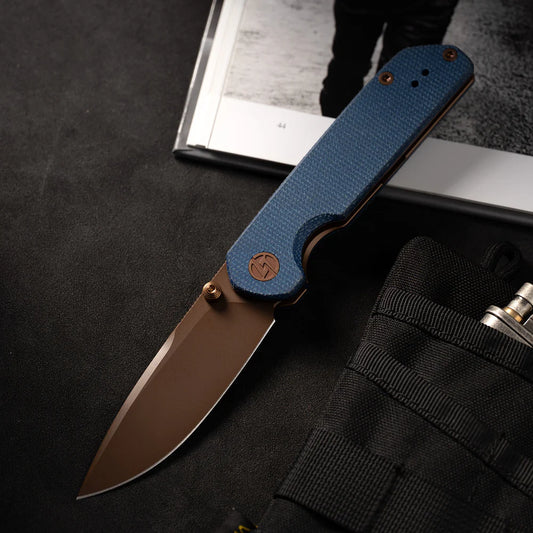 Olitans Lemon Shark G071 - 3.27" 10Cr15Mov Rose Gold Blade, Blue MIcarta Handle