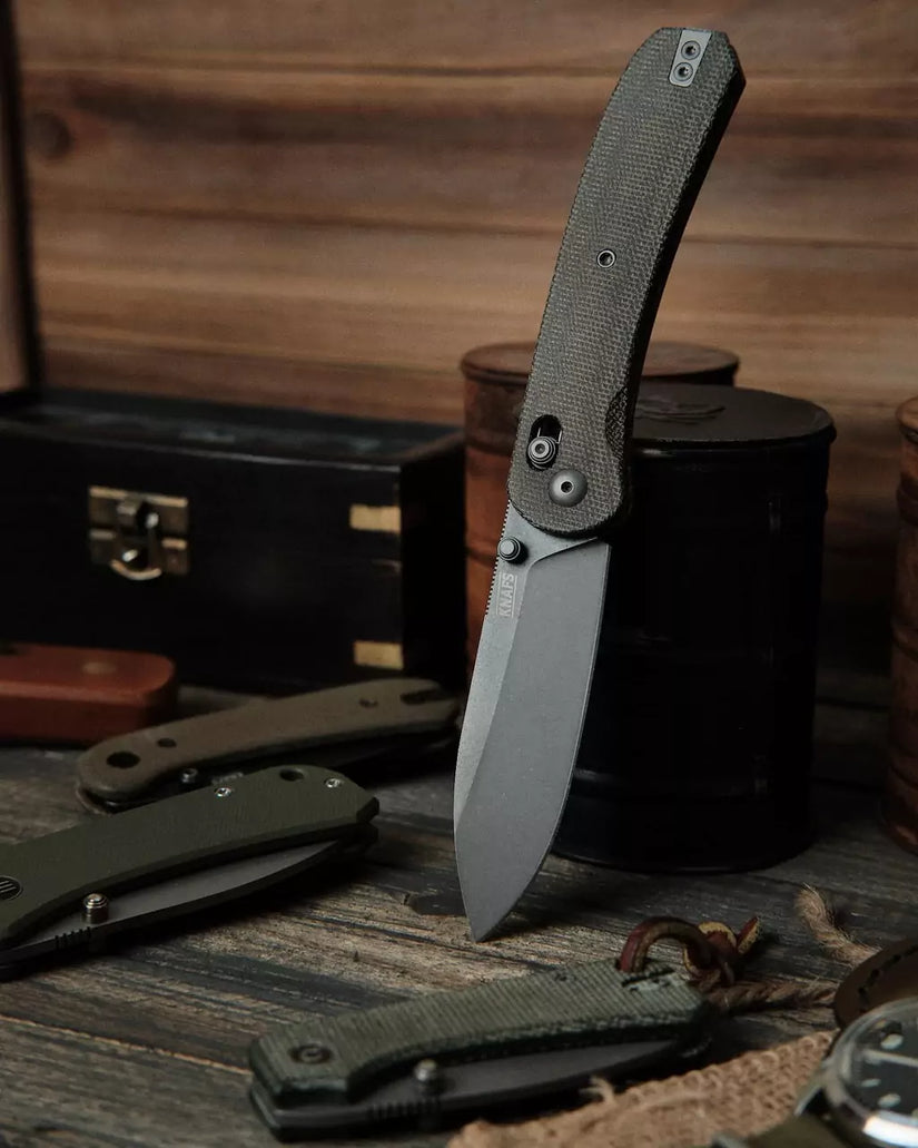 Knafs Lander 2 - 3.25" S35VN Light Stonewashed Blade, Green Micarta Handles, Clutch Lock