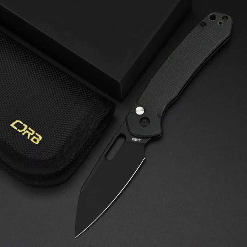 CJRB Pyrite Wharncliffe Green Micarta - 3.11" AR-RPM9 Black Wharncliffe Blade, Green Micarta Handles - J1925ABMGN