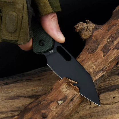 CJRB Pyrite Wharncliffe Green Micarta - 3.11" AR-RPM9 Black Wharncliffe Blade, Green Micarta Handles - J1925ABMGN
