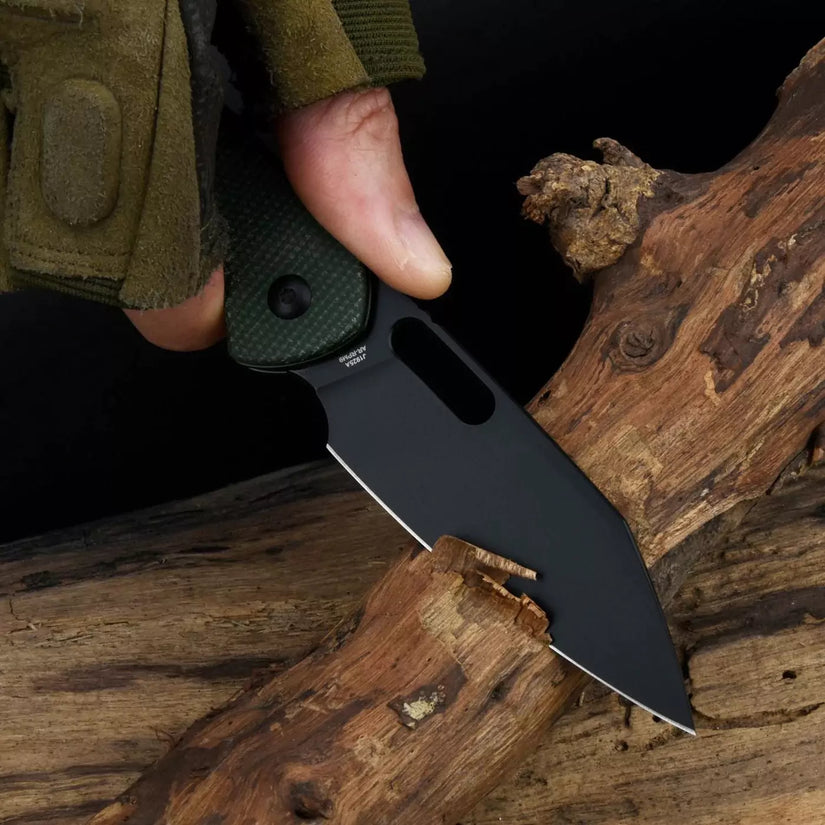 CJRB Pyrite Wharncliffe Green Micarta - 3.11" AR-RPM9 Black Wharncliffe Blade, Green Micarta Handles - J1925ABMGN