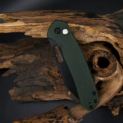 CJRB Pyrite Wharncliffe Green Micarta - 3.11" AR-RPM9 Black Wharncliffe Blade, Green Micarta Handles - J1925ABMGN