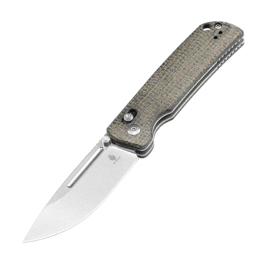 Kizer Escort - 3.31" 154CM Stonewashed Blade, Clutch Lock, Green Micarta Handle - V4481C2