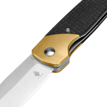 Kizer Gavel - 2.88" 154CM Satin Blade, Brass and Micarta Handle - V3661C1