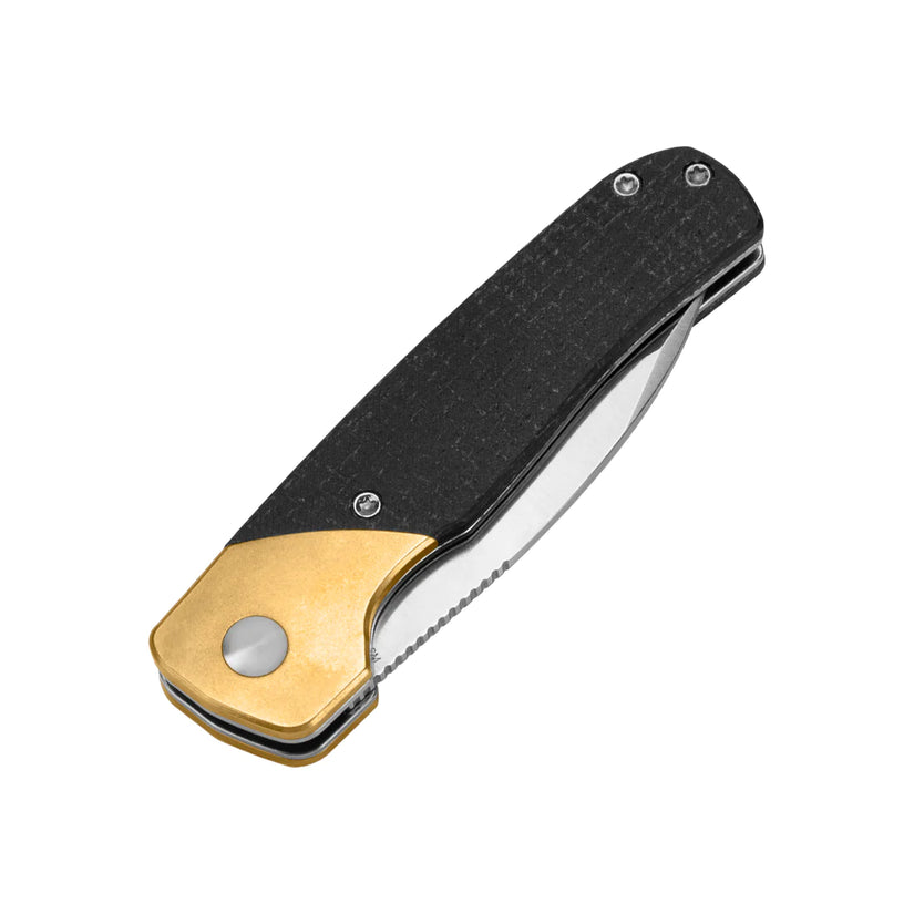 Kizer Gavel - 2.88" 154CM Satin Blade, Brass and Micarta Handle - V3661C1