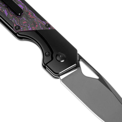 Kizer Militaw - 3.35" S45VN Polished Black DLC Blade, Purple Haze Fatcarbon Titanium Handle - Ki3634A2