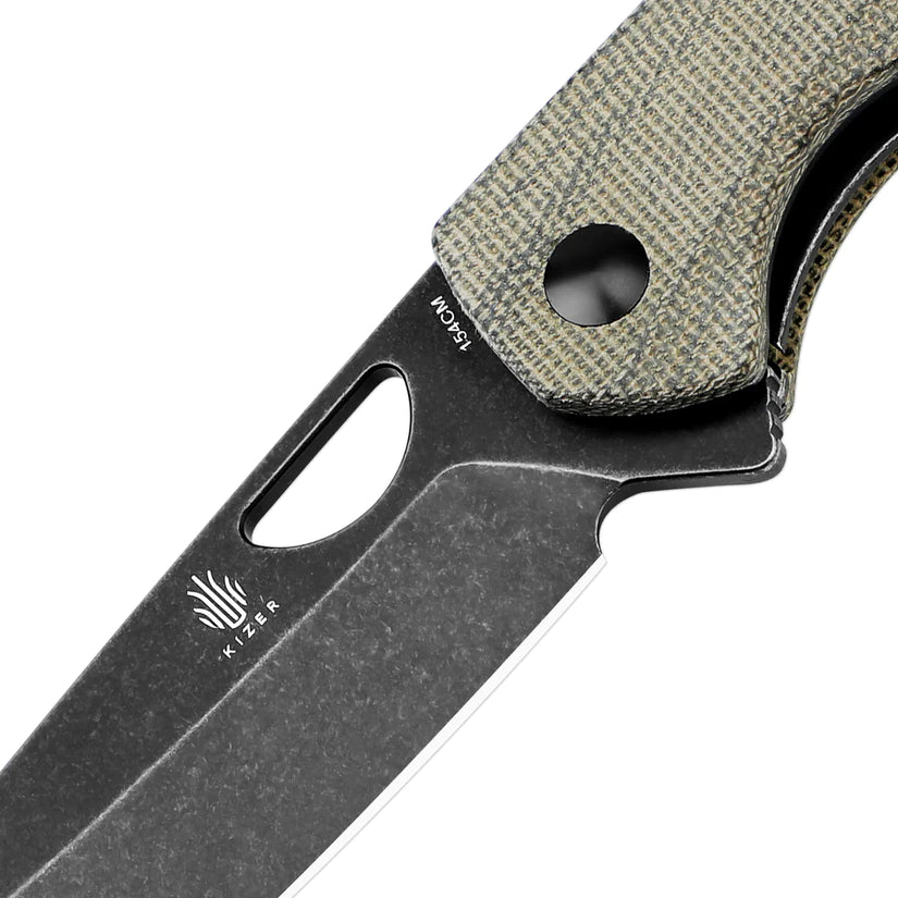 Kizer Sparrow Green Micarta - 2.99" 154CM Black Stonewashed Blade, Green Micarta Handle - V3628C2