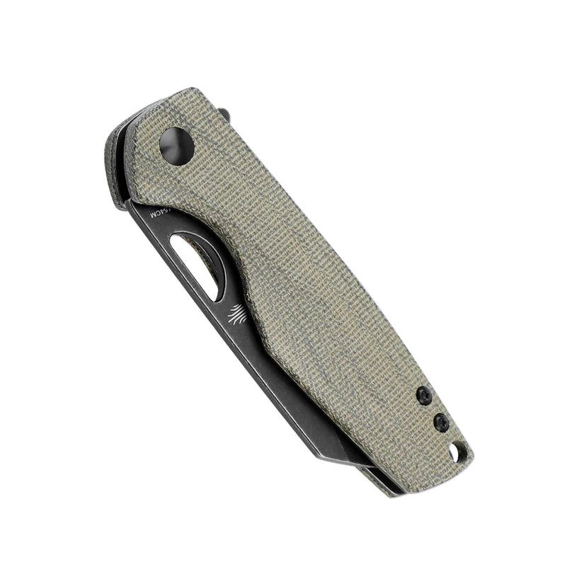 Kizer Sparrow Green Micarta - 2.99" 154CM Black Stonewashed Blade, Green Micarta Handle - V3628C2