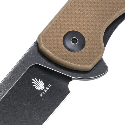 Kizer The Swedge - 3.43" 9Cr18MoV Black Stonewashed Blade, Brown G10 Handle - L4001A1
