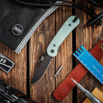 Knafs Lander 1 - Black Stonewashed 14C28N, Jade/Natural G-10