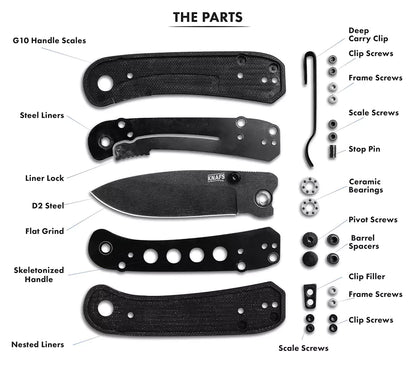 Knafs Lander 1 - 2.75" D2 Stonewashed Blade, Blue G-10 Fast Swap Handles