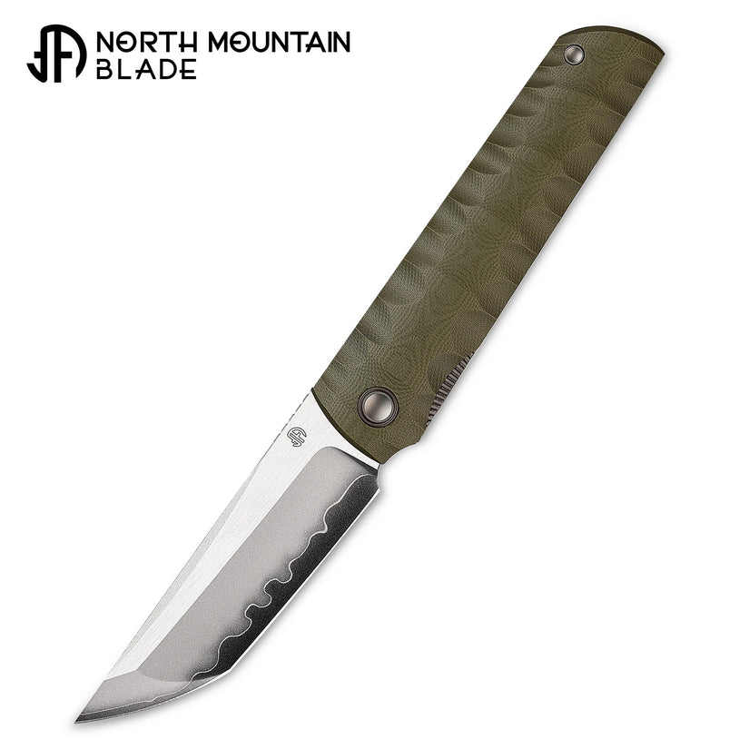 North Mountain Blade Kick Stop Chop Plus - 4" SLD-Magic Steel San Mai Tanto Blade, Green G10 Handle