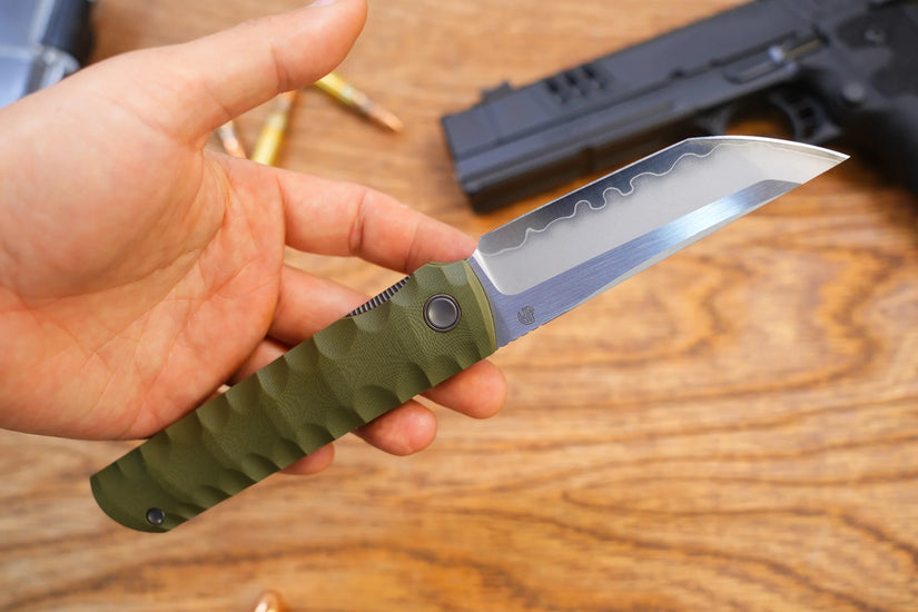 North Mountain Blade Kick Stop Chop Plus - 4" SLD-Magic Steel San Mai Tanto Blade, Green G10 Handle