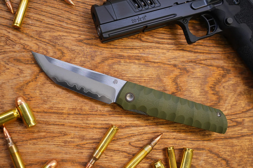 North Mountain Blade Kick Stop Chop Plus - 4" SLD-Magic Steel San Mai Tanto Blade, Green G10 Handle