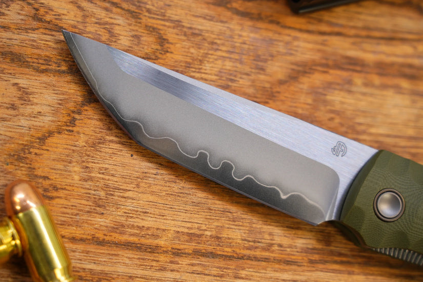 North Mountain Blade Kick Stop Chop Plus - 4" SLD-Magic Steel San Mai Tanto Blade, Green G10 Handle