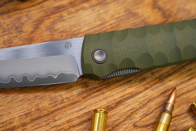 North Mountain Blade Kick Stop Chop Plus - 4" SLD-Magic Steel San Mai Tanto Blade, Green G10 Handle