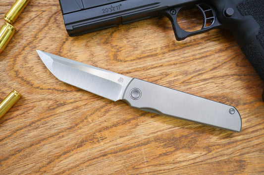 North Mountain Blade Chop Kick Stop Ti - 3.5" M390 Tanto Blade, Titanium Handle