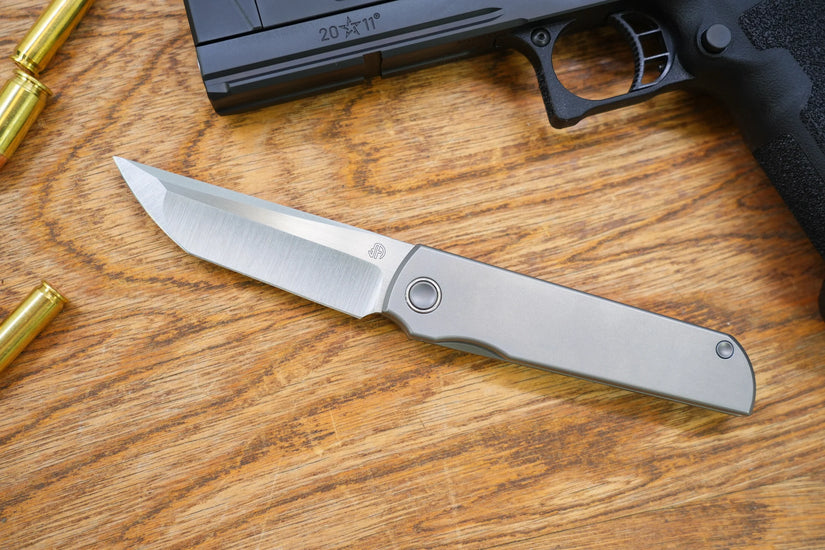 North Mountain Blade Chop Kick Stop Ti - 3.5" M390 Tanto Blade, Titanium Handle