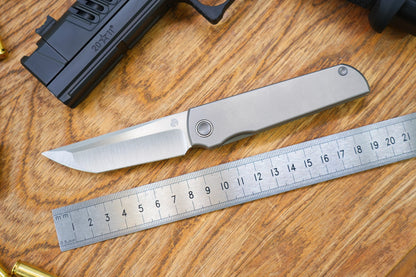 North Mountain Blade Chop Kick Stop Ti - 3.5" M390 Tanto Blade, Titanium Handle