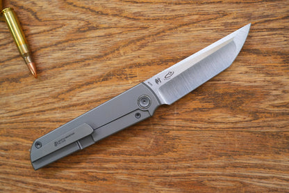 North Mountain Blade Chop Kick Stop Ti - 3.5" M390 Tanto Blade, Titanium Handle