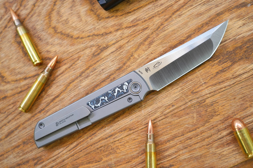 North Mountain Blade Chop Kick Stop Ti - 3.5" M390 Tanto Blade, Titanium with Ceramic Carbon Fibre Inlay Handle