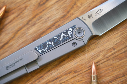 North Mountain Blade Chop Kick Stop Ti - 3.5" M390 Tanto Blade, Titanium with Ceramic Carbon Fibre Inlay Handle