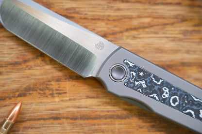 North Mountain Blade Chop Kick Stop Ti - 3.5" M390 Tanto Blade, Titanium with Ceramic Carbon Fibre Inlay Handle