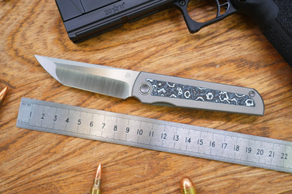 North Mountain Blade Chop Kick Stop Ti - 3.5" M390 Tanto Blade, Titanium with Ceramic Carbon Fibre Inlay Handle
