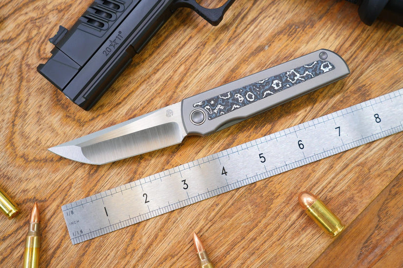 North Mountain Blade Chop Kick Stop Ti - 3.5" M390 Tanto Blade, Titanium with Ceramic Carbon Fibre Inlay Handle