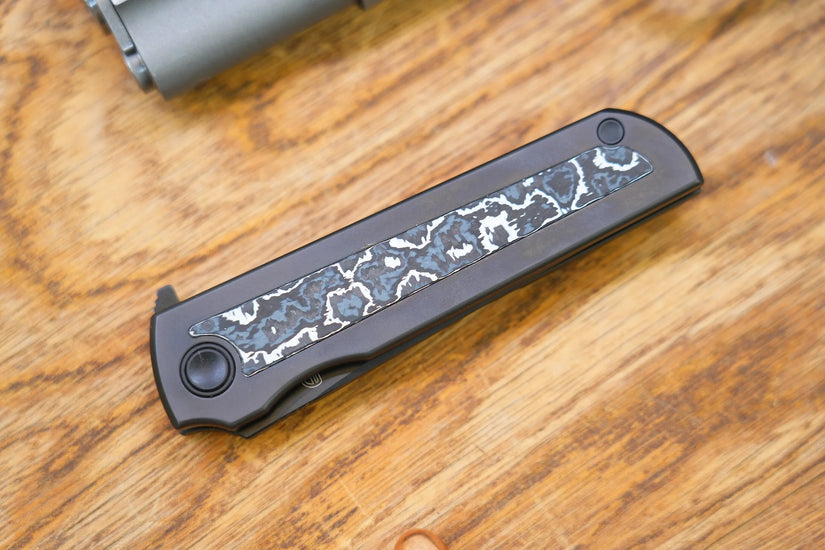North Mountain Blade Chop Kick Stop Ti - 3.5" M390 DLC Tanto Blade, DLC Titanium with Ceramic Carbon Fibre Inlay Handle