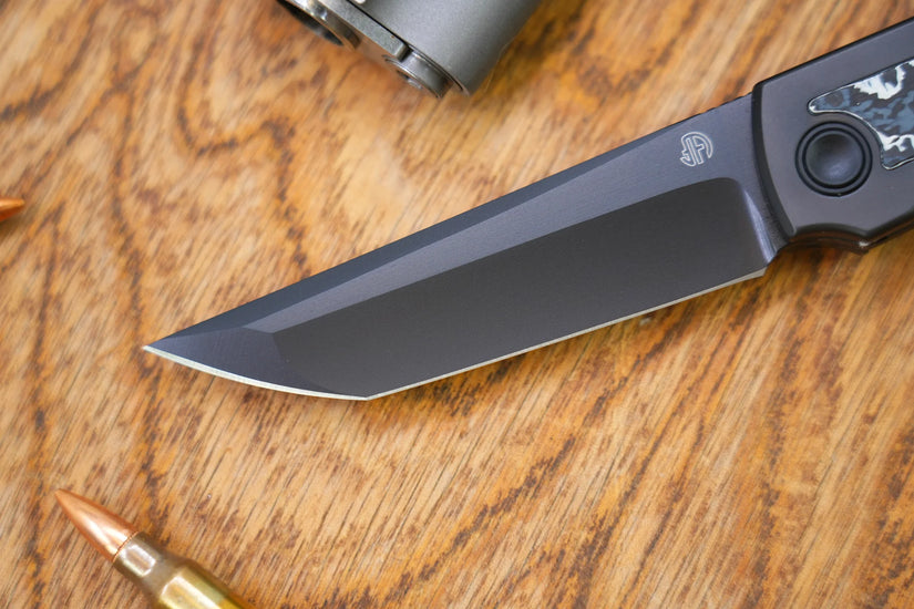 North Mountain Blade Chop Kick Stop Ti - 3.5" M390 DLC Tanto Blade, DLC Titanium with Ceramic Carbon Fibre Inlay Handle