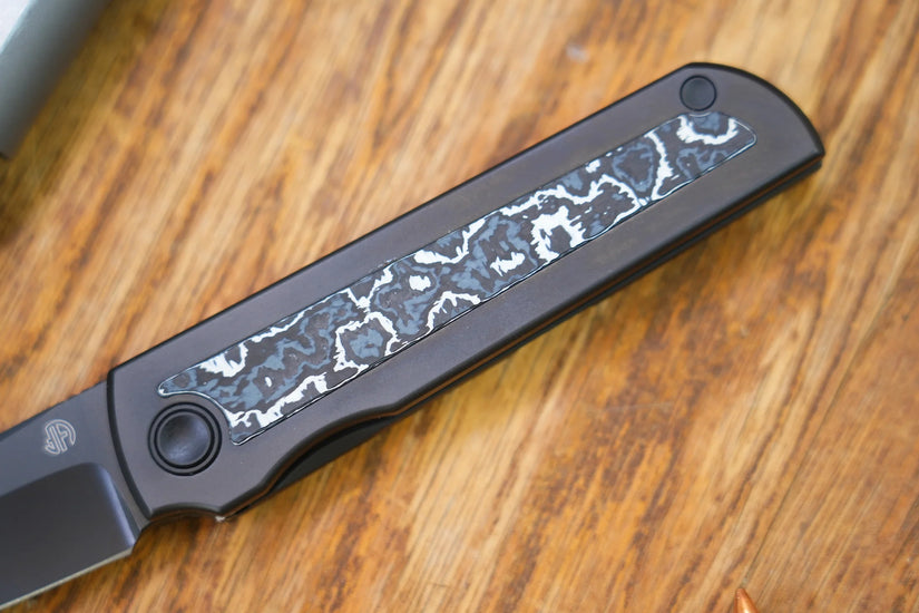 North Mountain Blade Chop Kick Stop Ti - 3.5" M390 DLC Tanto Blade, DLC Titanium with Ceramic Carbon Fibre Inlay Handle