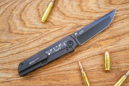 North Mountain Blade Chop Kick Stop Ti - 3.5" M390 DLC Tanto Blade, DLC Titanium with Ceramic Carbon Fibre Inlay Handle