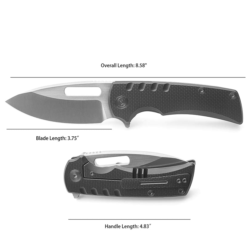 Miguron Knives Arma II - 3.75" M390 Satin Blade, Dark Grey Titanium Handle