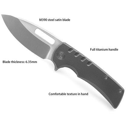 Miguron Knives Arma II - 3.75" M390 Satin Blade, Dark Grey Titanium Handle