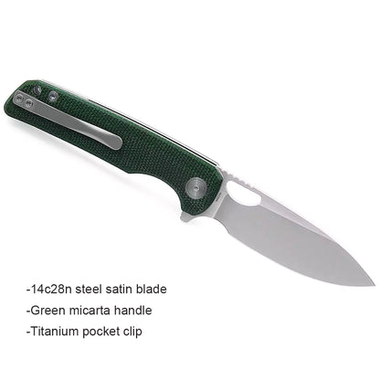 Miguron Galaty - 3.25" 14C28N Satin Blade, Green Micarta