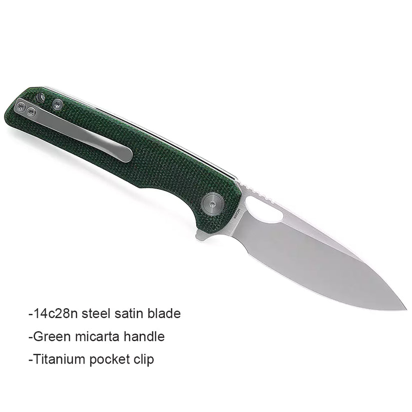 Miguron Galaty - 3.25" 14C28N Satin Blade, Green Micarta