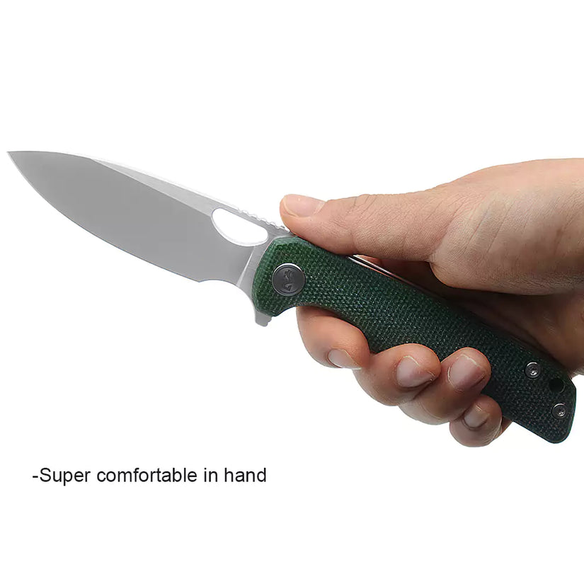 Miguron Galaty - 3.25" 14C28N Satin Blade, Green Micarta
