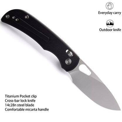 Miguron Moyarl Crossbar Lock - 3.5" 14C28N Satin Blade, Black Micarta Handle - MGR-806AWBK
