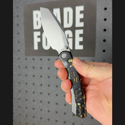 Miguron Karok - 3.4" Stonewashed D2, Black Aluminium Handle