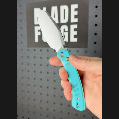 Miguron Karok - 3.4" Stonewashed D2, Blue G10 Handle