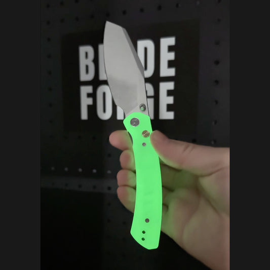 Miguron Karok - 3.4" Stonewashed D2, Glow-in-the-dark Jade G10 Handle