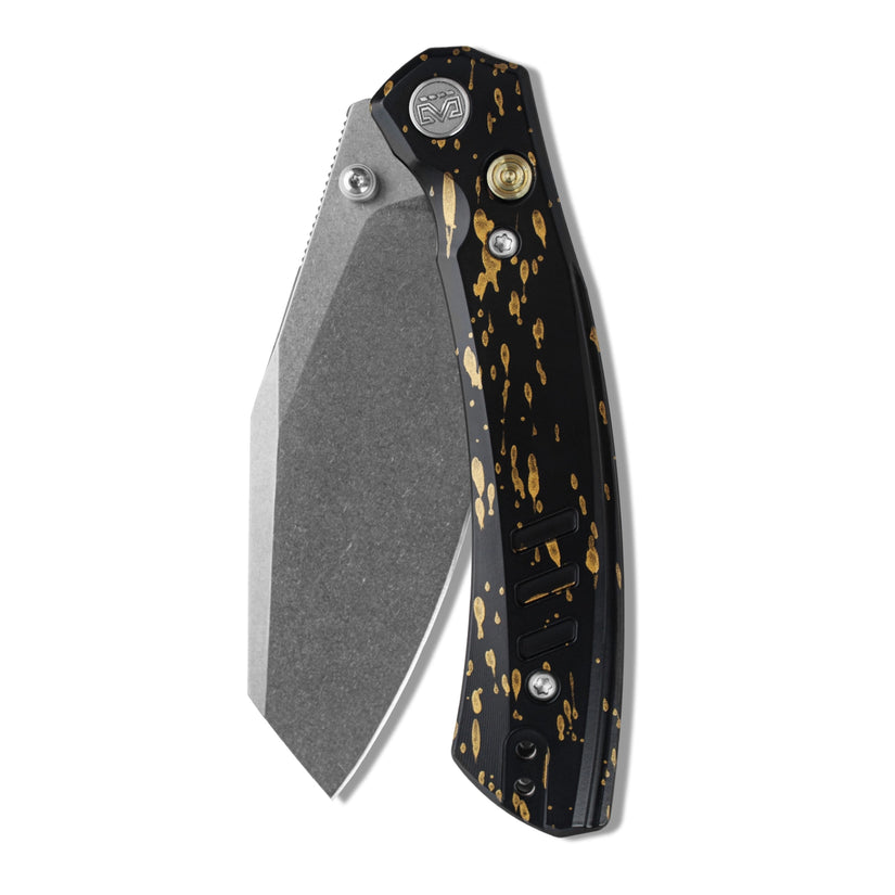 Miguron Karok - 3.4" Stonewashed D2, Black Aluminium Handle
