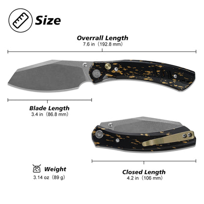 Miguron Karok - 3.4" Stonewashed D2, Black Aluminium Handle