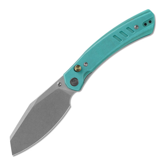 Miguron Karok - 3.4" Stonewashed D2, Blue G10 Handle