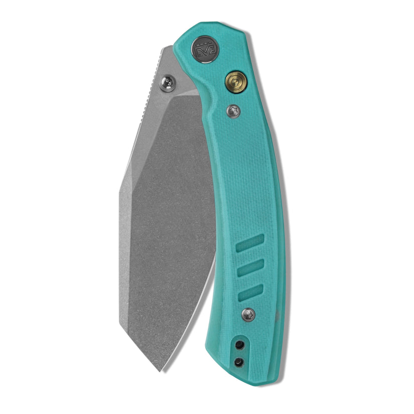 Miguron Karok - 3.4" Stonewashed D2, Blue G10 Handle