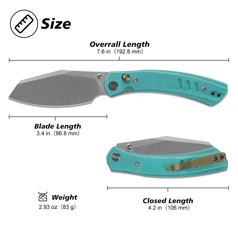 Miguron Karok - 3.4" Stonewashed D2, Blue G10 Handle