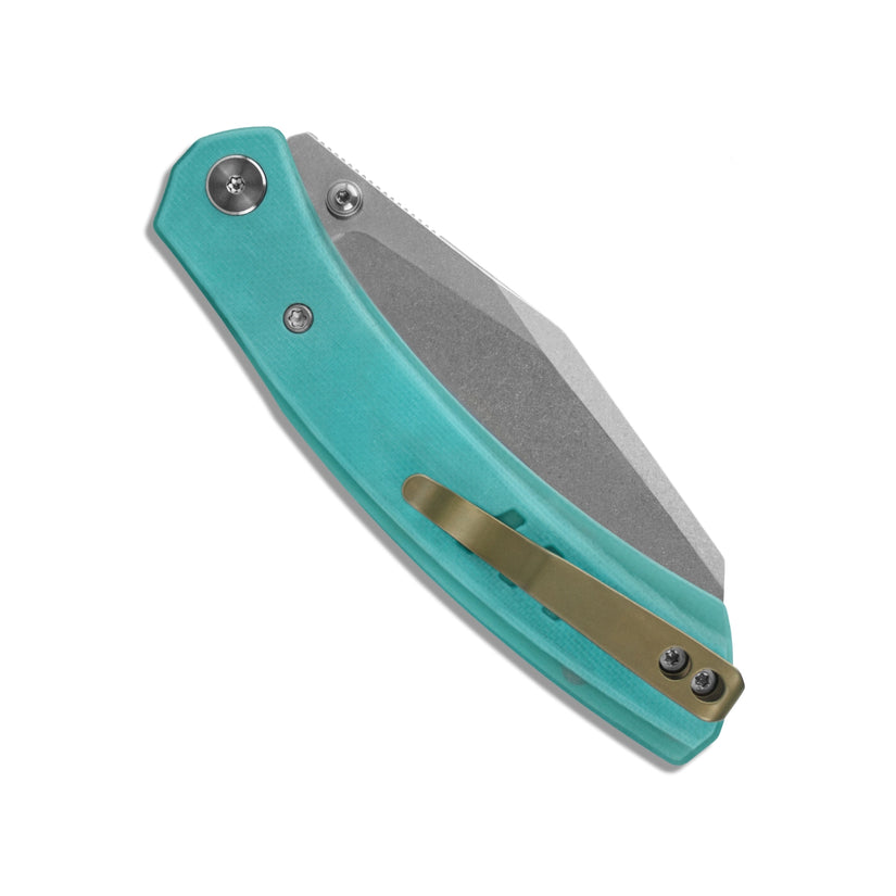 Miguron Karok - 3.4" Stonewashed D2, Blue G10 Handle