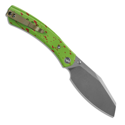 Miguron Karok - 3.4" Stonewashed D2, Green Aluminium Handle