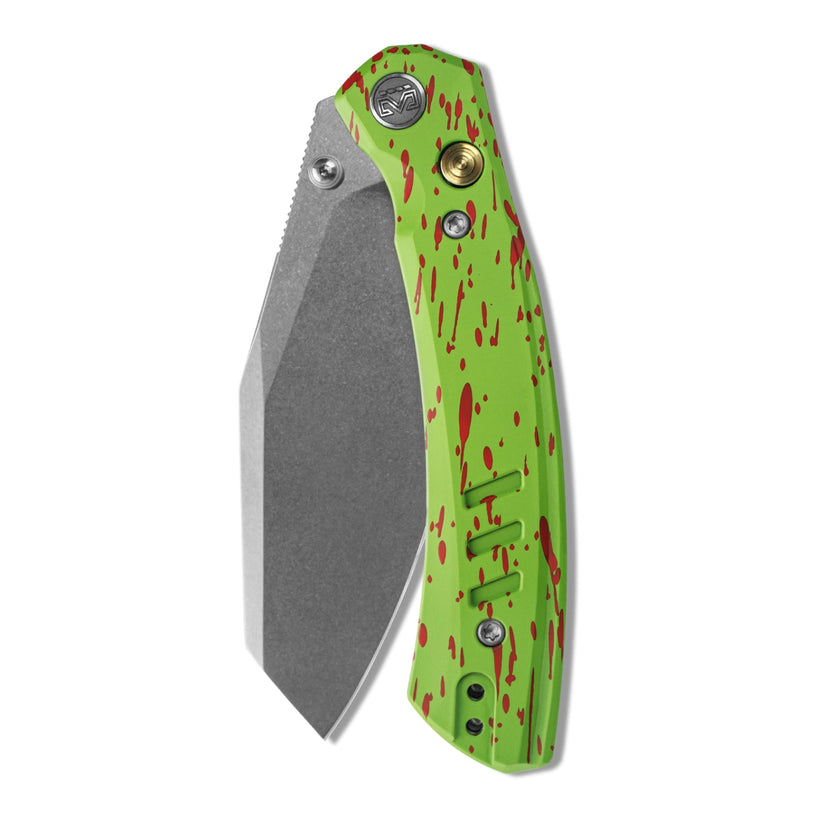 Miguron Karok - 3.4" Stonewashed D2, Green Aluminium Handle